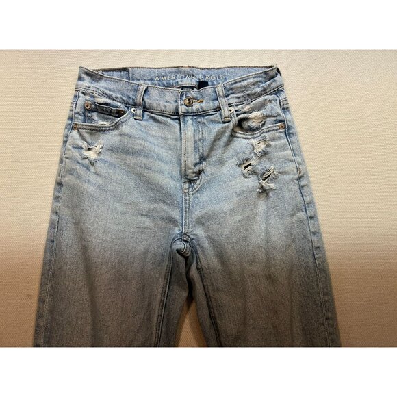 American Eagle Womens Straight Leg Distressed Jeans Denim Size 0 Blue Light Wash - Picture 6 of 11